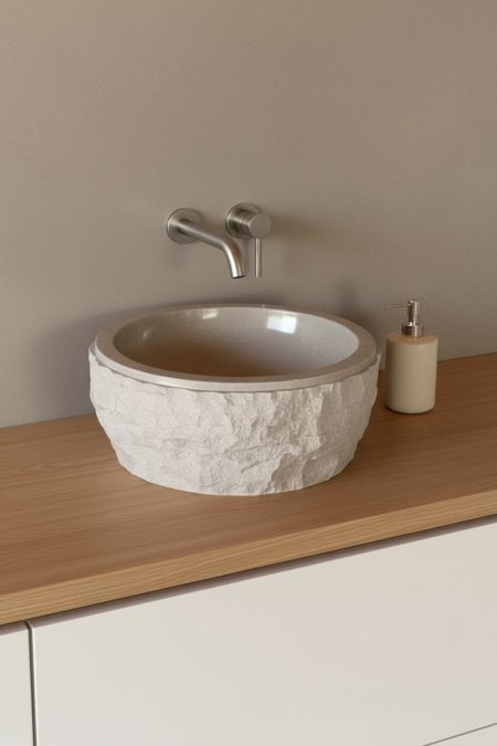 حوض مغسلة حجري طبيعي – بتصميم خام عصري